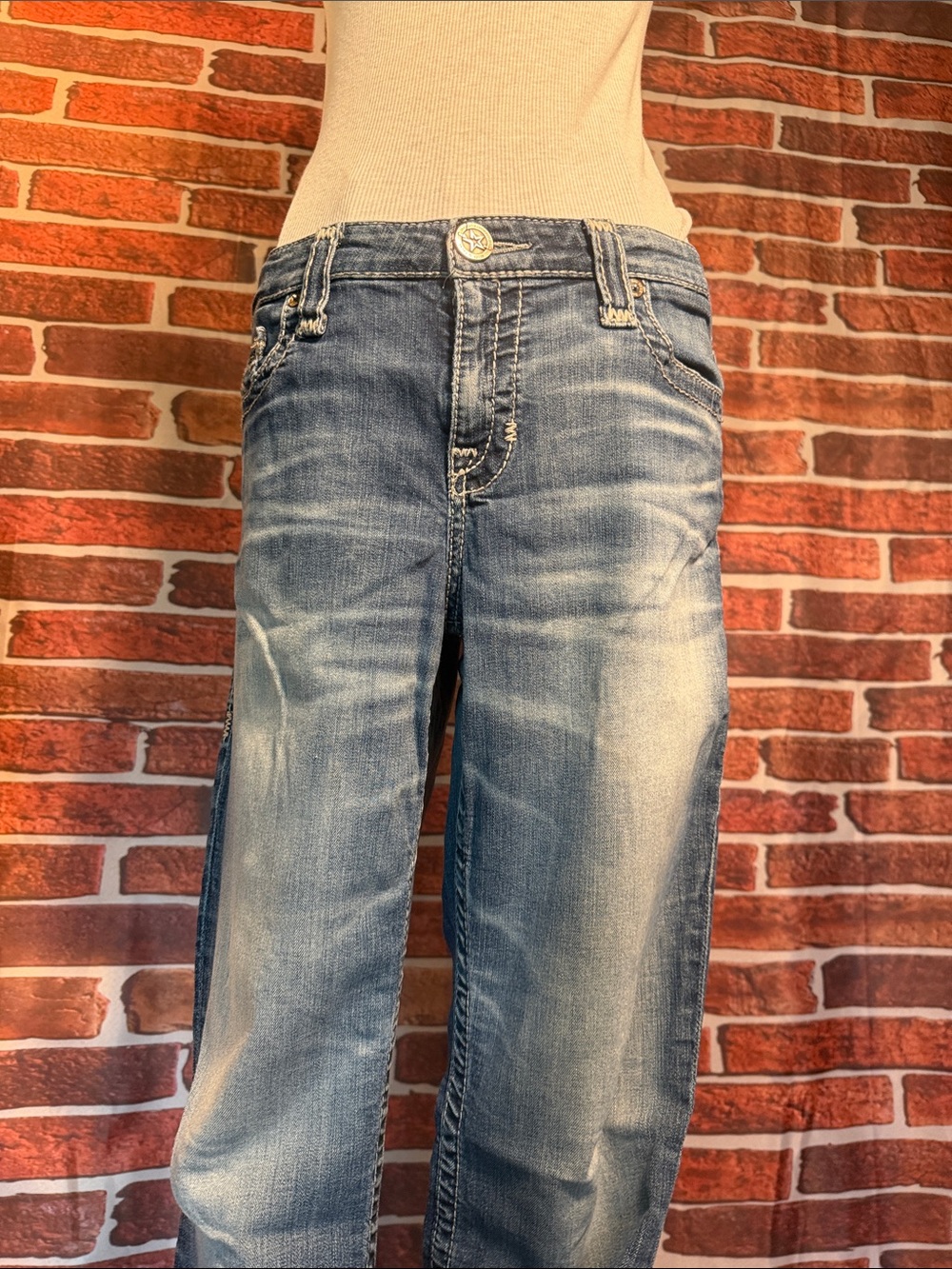 👖 Big Star Straight Leg Jeans Embroidered Back Pocket Sz 12W/13 Jr’s 32–33” / G